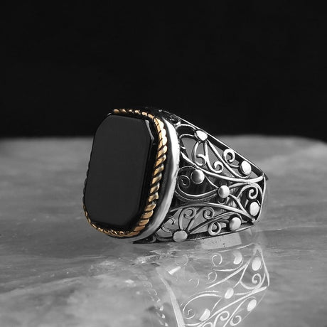 Tesbihevim | Men's Silver Ring with Onyx Stone - TryAladdin