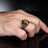 Tesbihevim | Chain Series Men's Silver Ring with Tiger's Eye Stone - TryAladdin