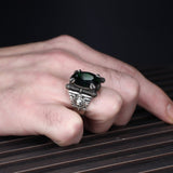 Tesbihevim | Men's Silver Ring with Green Zircon Stone - TryAladdin