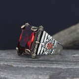 Tesbihevim | Men's Silver Ring with Red Zircon Stone - TryAladdin