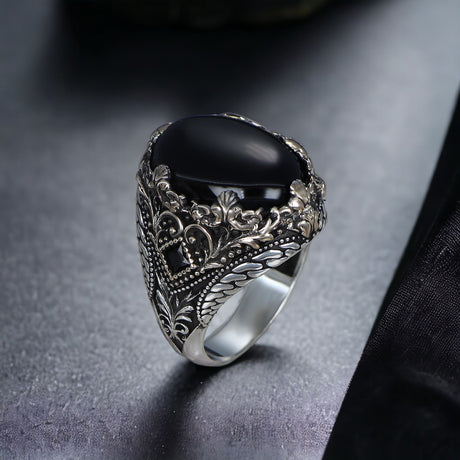 Tesbihevim | Men's Silver Ring with Onyx Stone - TryAladdin