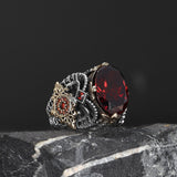 Tesbihevim | Men's Silver Ring with Red Zircon Stone - TryAladdin