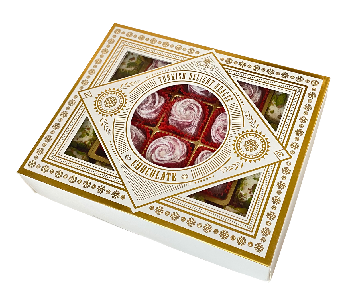 Carsibasi Premium Assorted Turkish Delight (Slivered Pistachio & Rose) - 500g Luxury Box