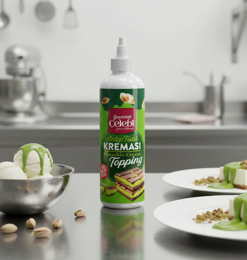 Celebiogullari Professional Pistachio Topping Sauce (20% Pistachio) - 250g, 500g & 800g Bottles