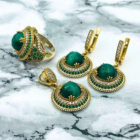 Istanbul Jewelry | Malachite Ottoman Style Silver Jewelry Set - TryAladdin