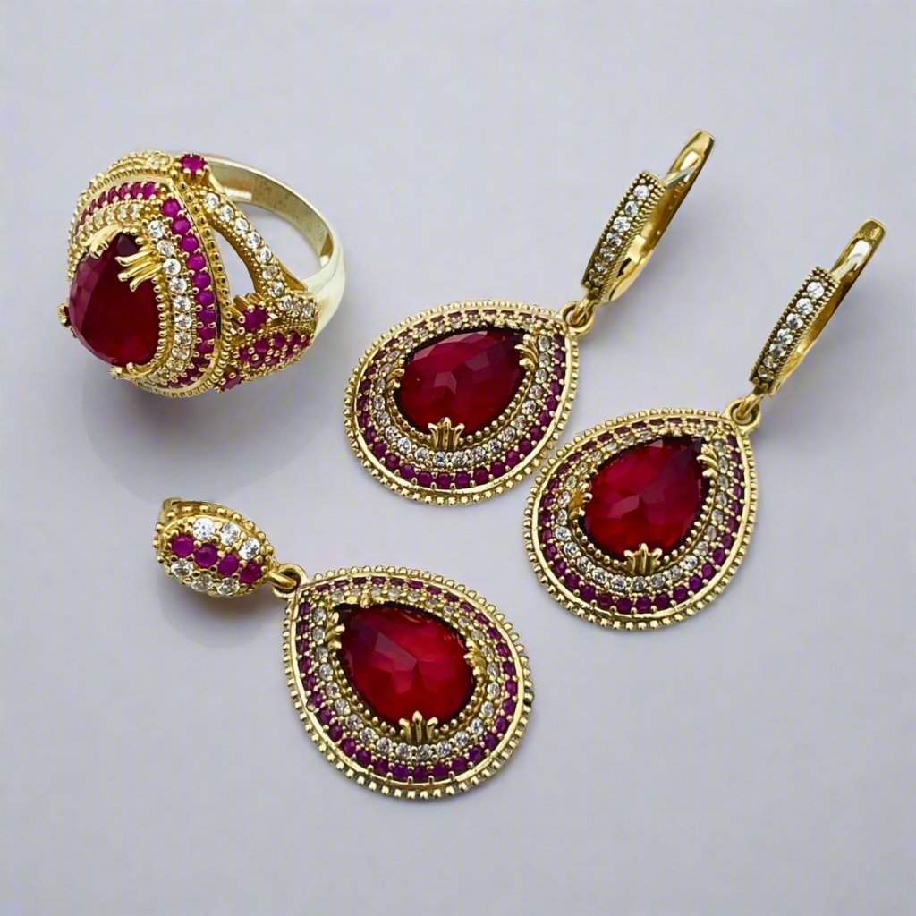 Istanbul Jewelry | Ruby Ottoman Style Handmade Silver Jewelry Set - TryAladdin