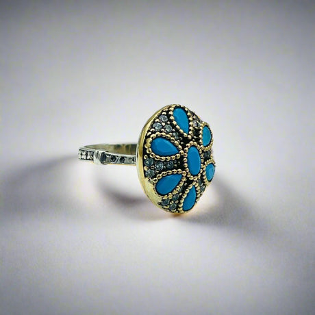 Istanbul Jewelry | Turquoise Ottoman Style Handmade Silver Ring - TryAladdin