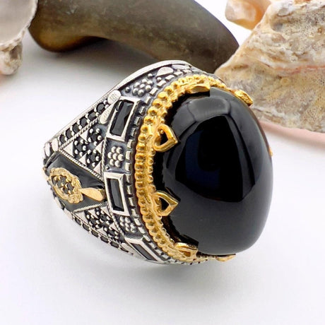 Black Topaz Onyx Stone Men's Ring - TryAladdin