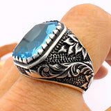 Blue Aquamarine Men's Silver Ring - TryAladdin