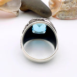 Blue Aquamarine Men's Silver Ring - TryAladdin