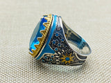 Blue Aquamarine Oval Stone Men's Ring - TryAladdin