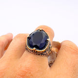 Blue Oval Sapphire Stone Men's Ring - TryAladdin