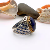 Blue Oval Sapphire Stone Men's Ring - TryAladdin