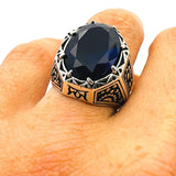 Blue Sapphire Stone Men's Silver Ring - TryAladdin