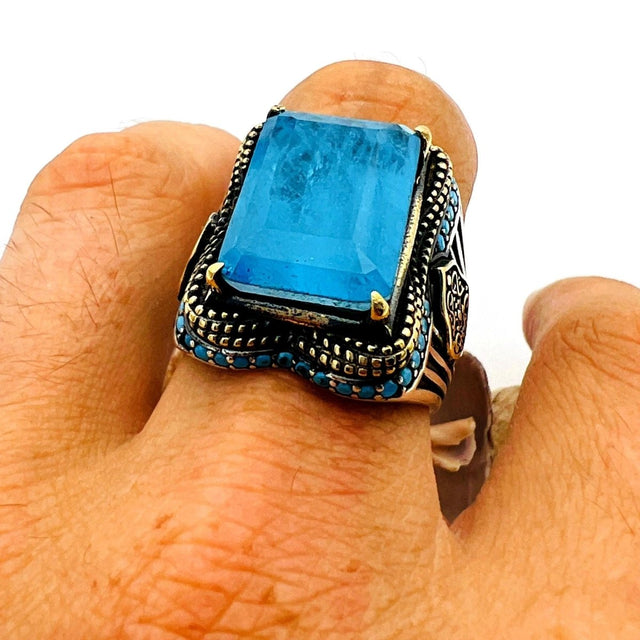 Blue Tourmaline Stone Men's Ring - TryAladdin