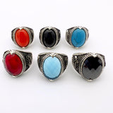 Blue Turquoise Oval Stone Silver Ring - TryAladdin