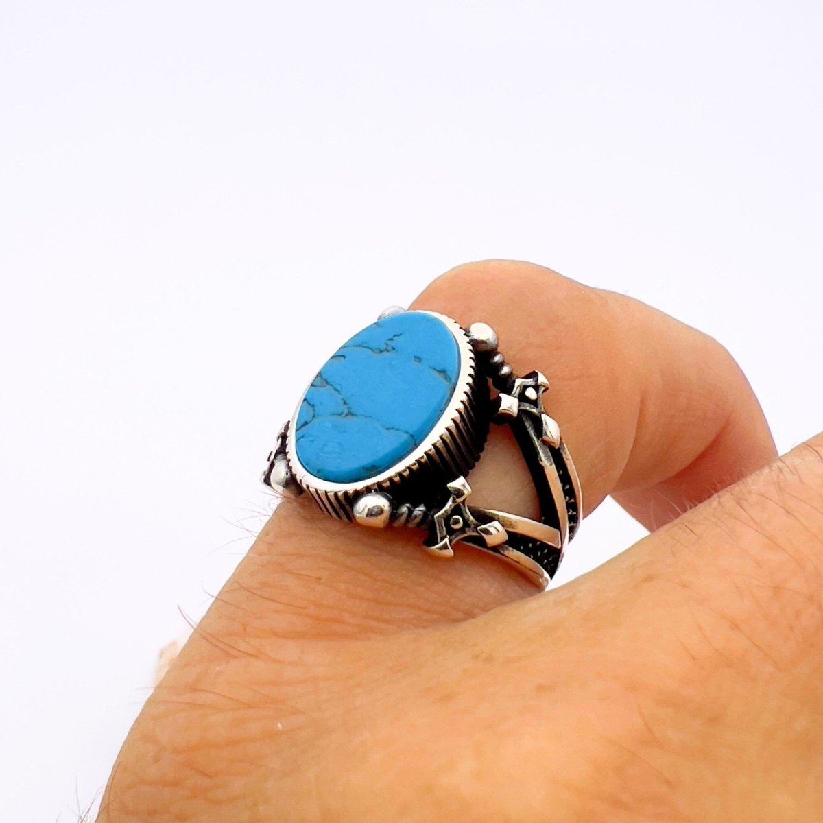 Blue Turquoise Sword Ring Jewelry - TryAladdin