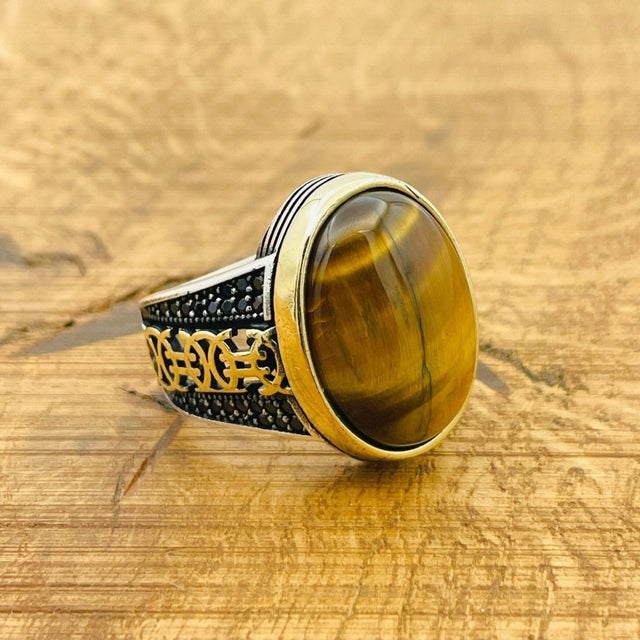 Brown Tiger's Eye Silver Ring - TryAladdin