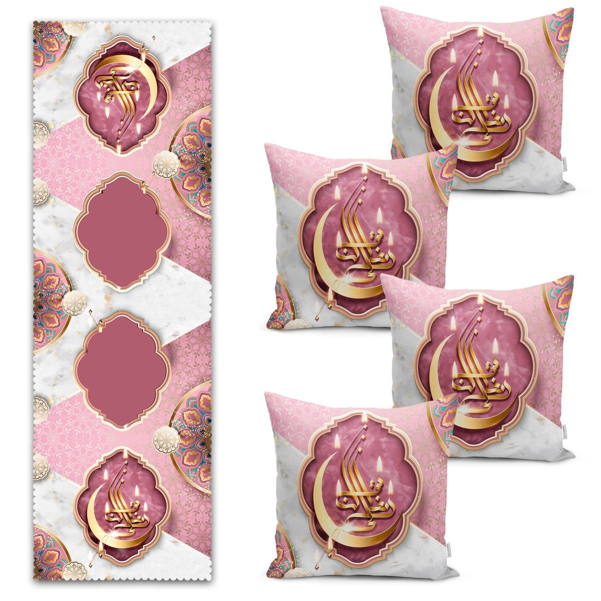 Calligraphy Motif Ramadan Design Digital Printed Runner and Cushion Pillow Cover Set - TryAladdin