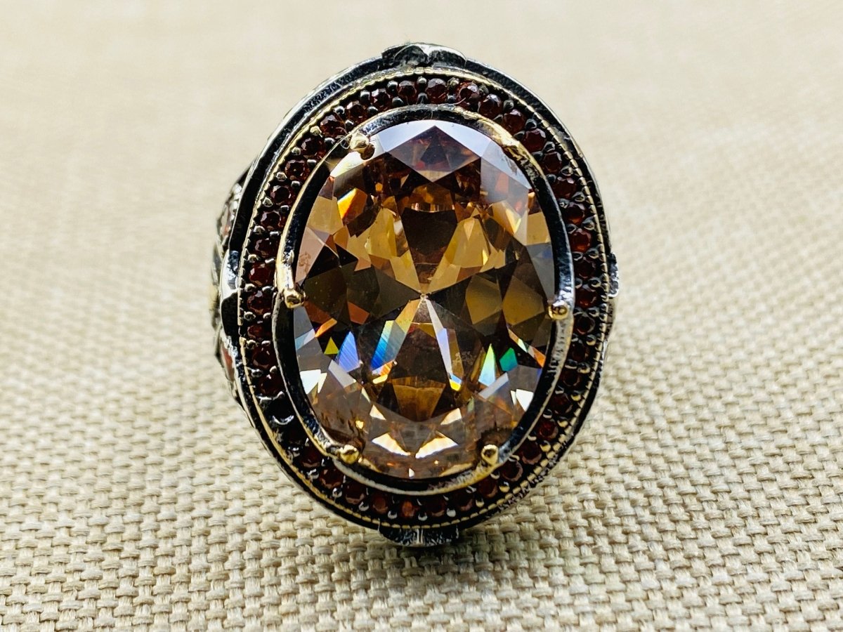 Champagne Citrine Men's Silver Ring - TryAladdin