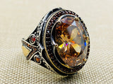 Champagne Citrine Men's Silver Ring - TryAladdin