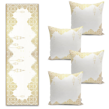 Digital Printed Runner and Cushion Pillow Cover Set with Arabian Lantern Design - TryAladdin