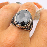 Eagle Detailed Men's Black Zircon Stone Silver Ring - TryAladdin