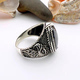 Eagle Detailed Men's Black Zircon Stone Silver Ring - TryAladdin