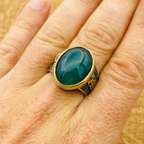 Green Agate Signet Men's Silver Ring - TryAladdin