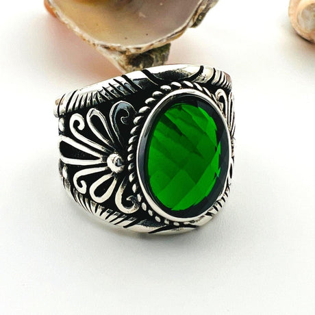 Green Zircon Stone Men's Ring - TryAladdin