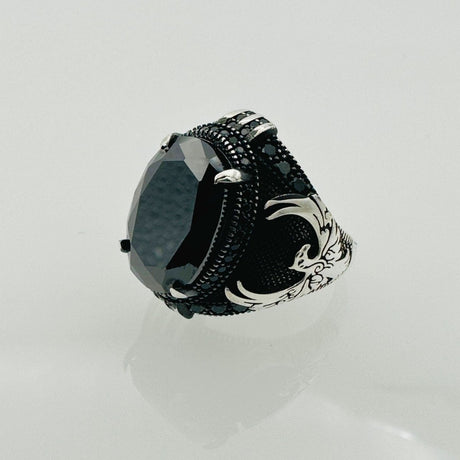 Handmade Men's Black Onyx Eagle Silver Ring - TryAladdin