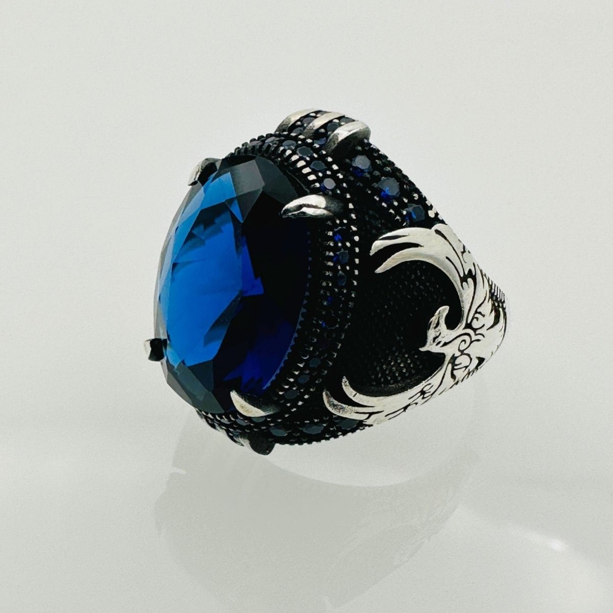 Handmade Men's Eagle Blue Sapphire Silver Ring - TryAladdin