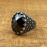 Handmade Men's Oval Black Zircon Silver Ring - TryAladdin