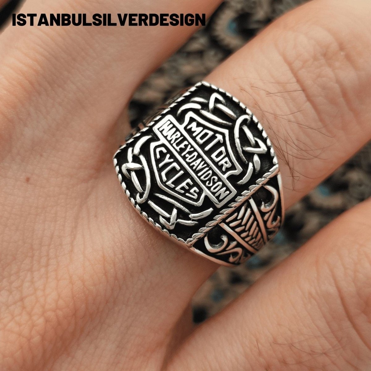 Harley Davidson Inspired Sterling Silver Biker Ring - TryAladdin