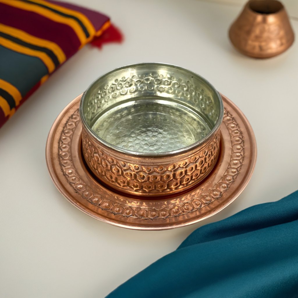 Lavina | Copper Soup & Asure Bowl and Plate - TryAladdin