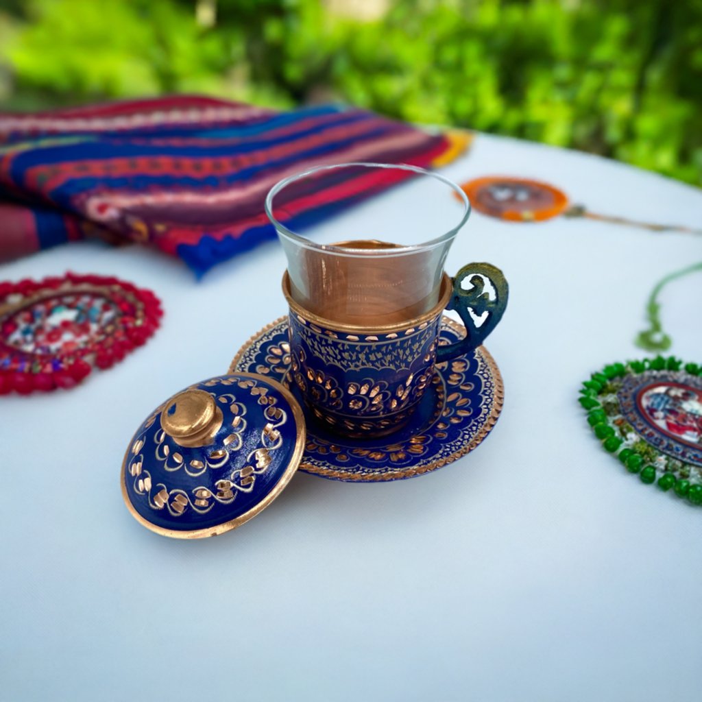 Lavina | Copper Turkish Tea Cup with Lid Erzincan Design - TryAladdin