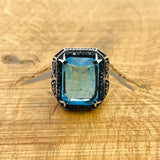 Men's Aquamarine Silver Ring - TryAladdin