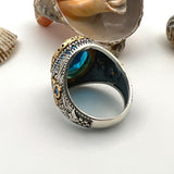 Men's Aquamarine Stone Blue Oval Ring - TryAladdin