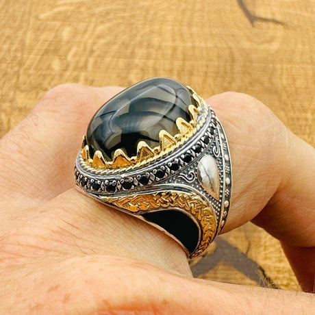 Men’s Black - Brown Agate Ring - TryAladdin