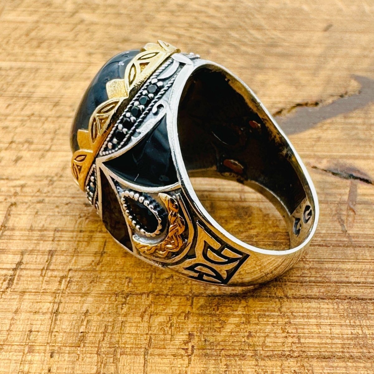 Men’s Black - Brown Agate Vintage Ring - TryAladdin