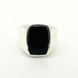 Men's Black Onyx Silver Rectangle Stone Ring - TryAladdin