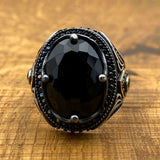 Men's Black Onyx Silver Ring - TryAladdin