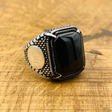 Men's Black Onyx Stone Silver Ring - TryAladdin