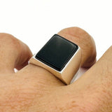 Men's Black Onyx Stone Silver Ring - TryAladdin