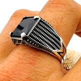 Men's Black Onyx Stone Turkish Silver Ring - TryAladdin