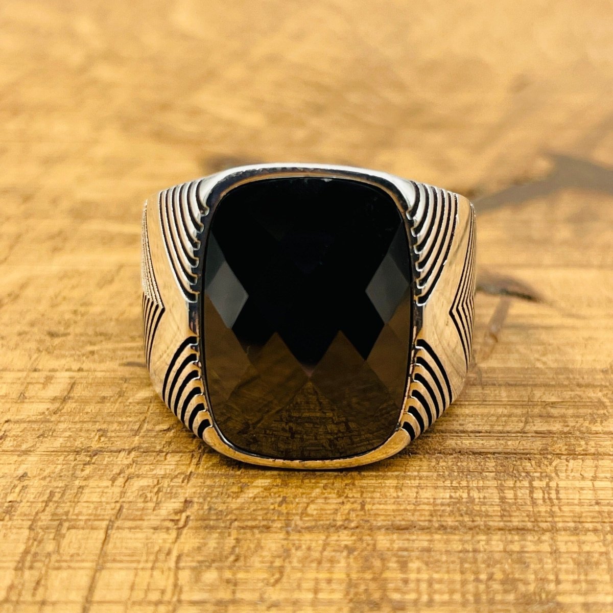 Men's Black Zircon Stone Silver Ring - TryAladdin