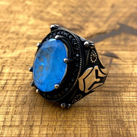 Men's Blue Paraiba Helmet Ring - TryAladdin