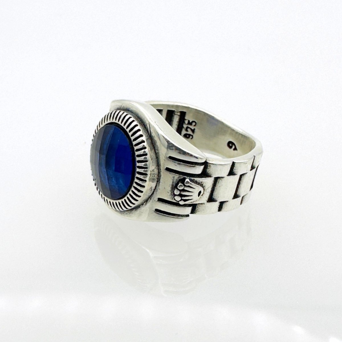 Men's Blue Sapphire Silver Ring - TryAladdin