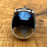 Men's Blue Tourmaline Stone Silver Ring - TryAladdin