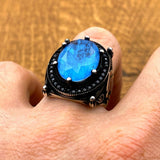 Men's Blue Tourmaline Stone Silver Ring - TryAladdin